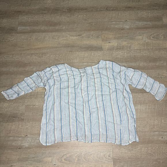 CP SHADES Oversized BOXY Lagenlook Striped 100% Linen Minimalist Coastal Grandma - Picture 1 of 6